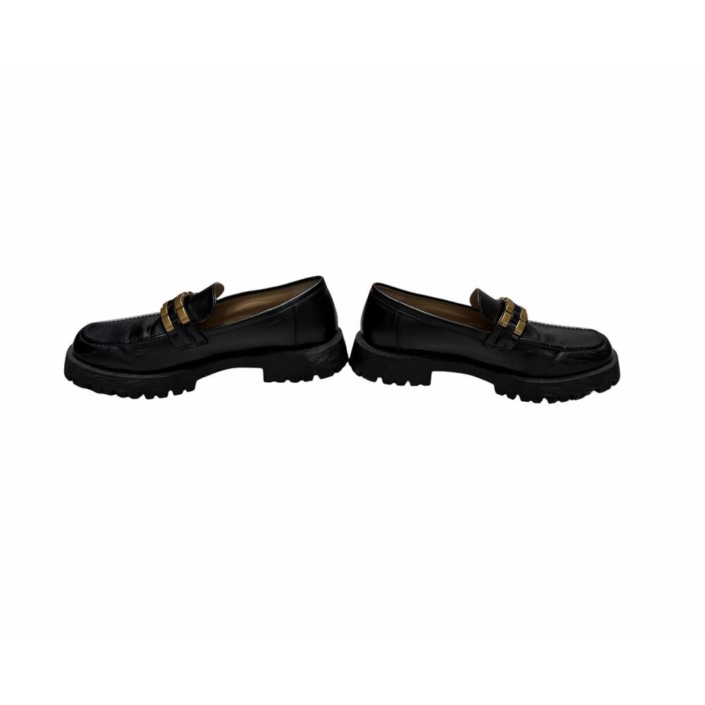 Zara Black Patent Faux Leather Chunky Loafers SZ 40 Gold Chain Punk Y2K - Picture 4 of 13